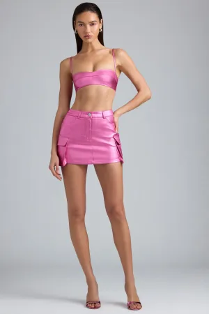 Outfit Vibes Day Ready Metallic Denim Mid-Rise Cargo Mini Skirt in Deep Pink