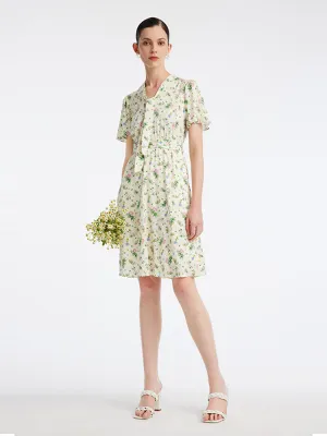 19 Momme Silk Floral V-Neck A-Line Mini Dress No Slip Grip Head Turn