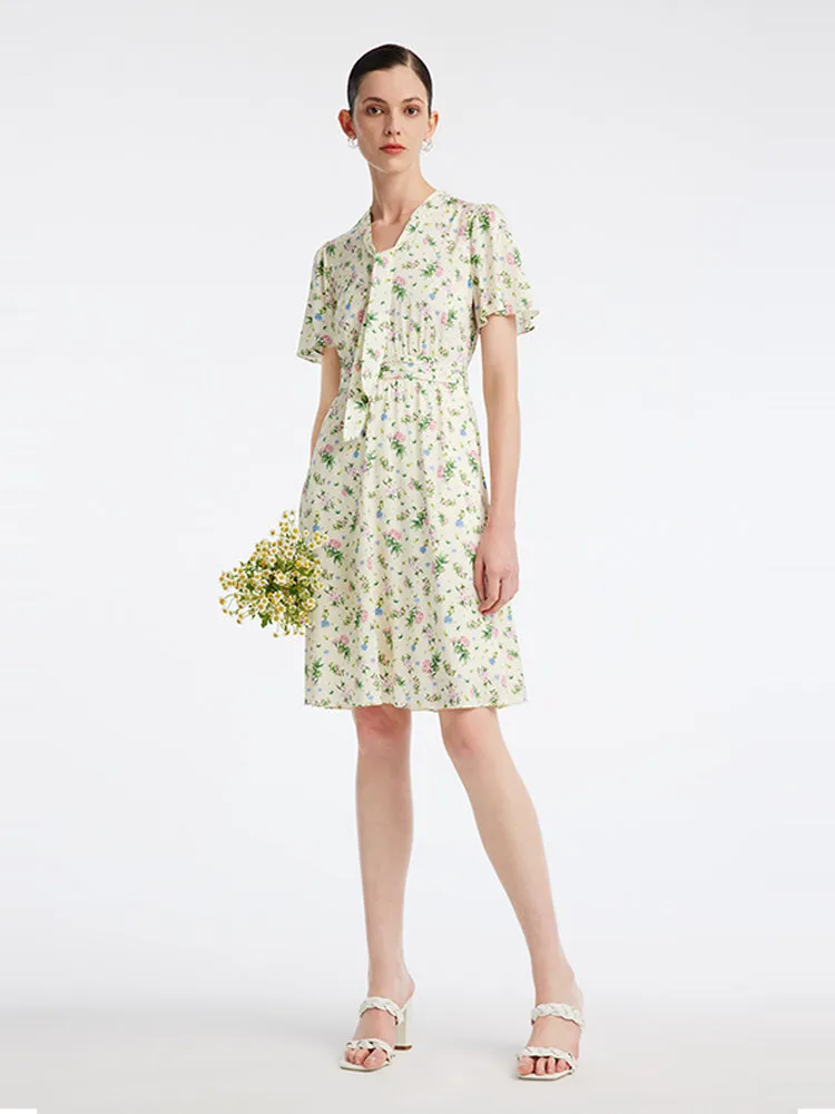 boho vibe 19 Momme Silk Floral V-Neck A-Line Mini Dress