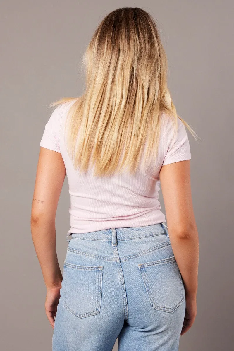 Pink T Shirt Short Sleeve Crew Neck Recycled Polyester Blend