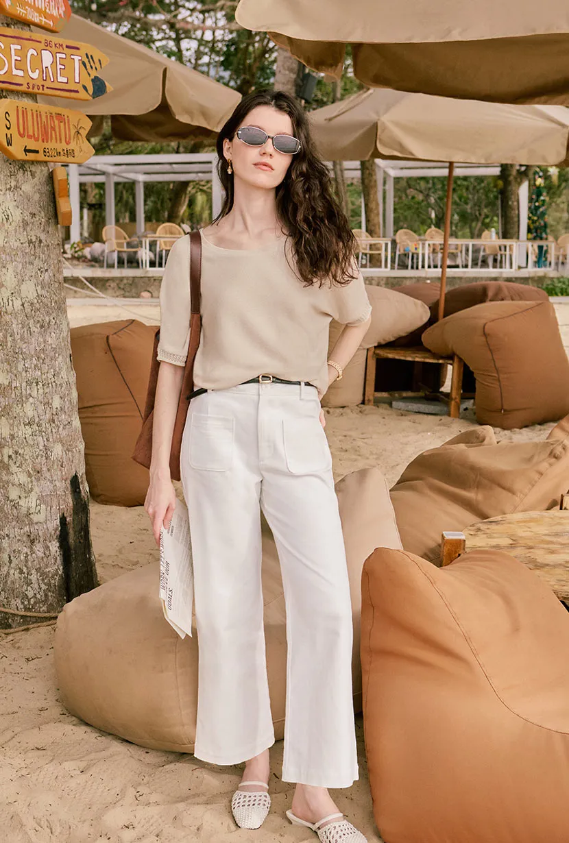 Billy Cropped Wide-Leg Denim Jeans - White AntimicrobialCoating QuickDryMaterial