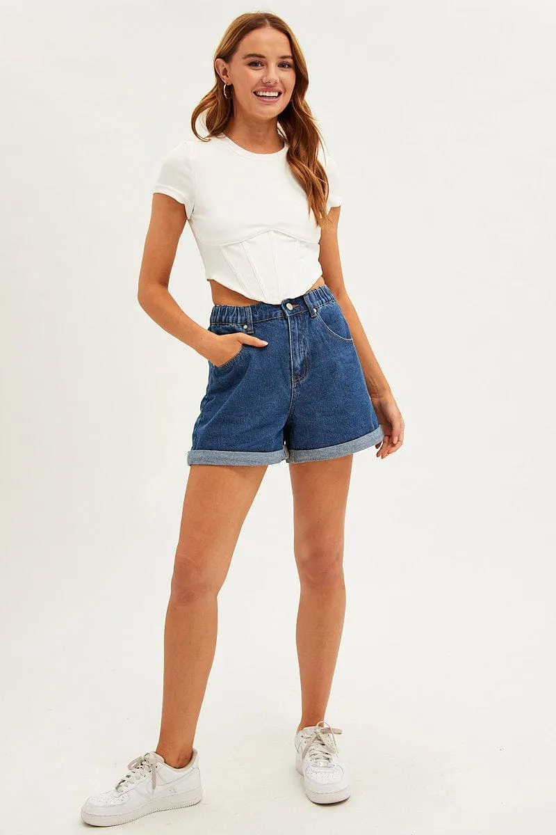 White Corset Top Short Sleeve Crew Neck Crop Baby Tee Clear Mind