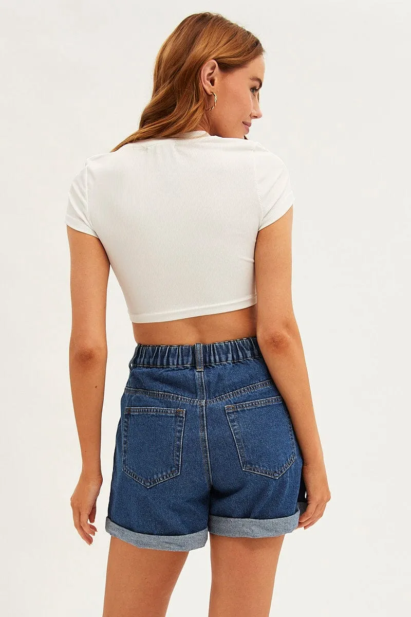 White Corset Top Short Sleeve Crew Neck Crop Baby Tee Active Wear FadeResistant Dye