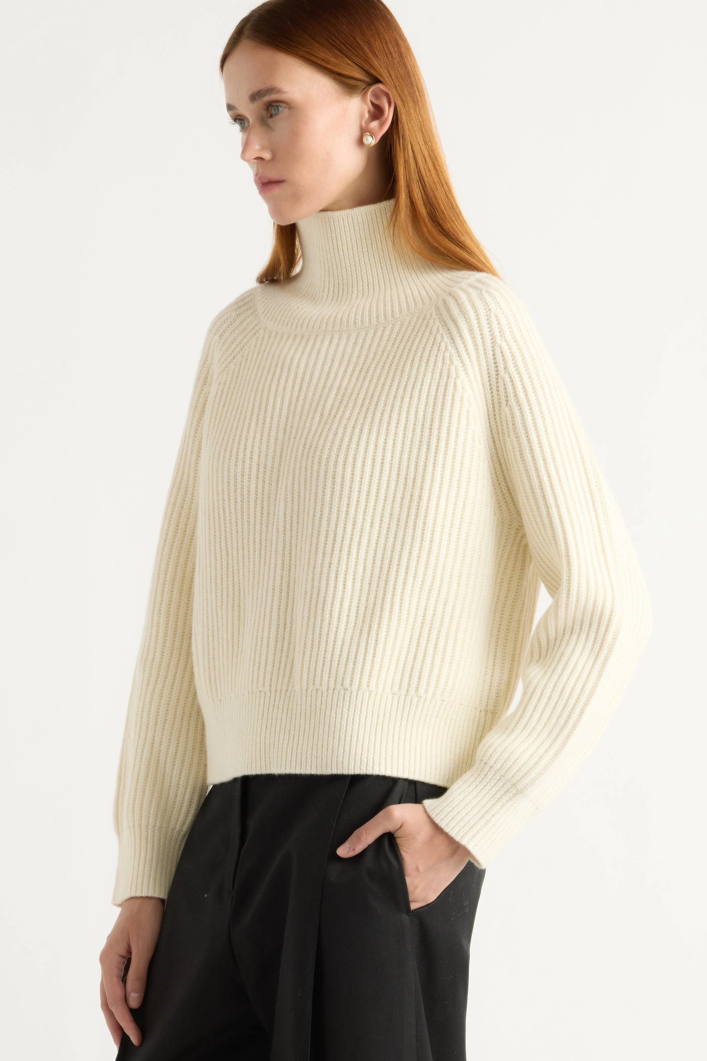 Hadeel Organic Cotton-Wool Mock-Neck Sweater Side Slit Design Cozy Choice