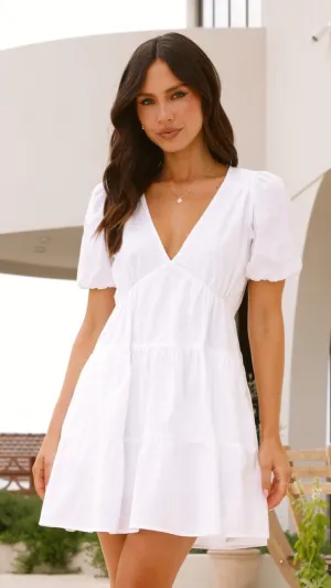 Pleated Texture Effect Playful youthful dress Billie Mini Dress - White