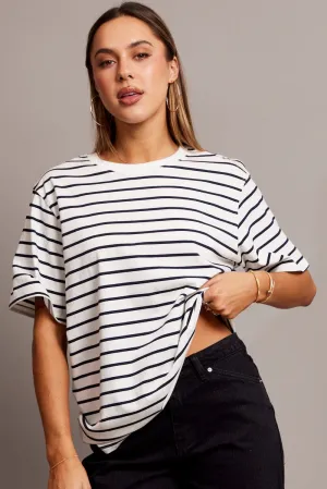 White Stripe Oversized T Shirt Short Sleeve Crew Neck Village Charm