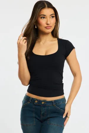 Black T-shirt Cap Sleeve Sweetheart Neck Evening Glow Athletic Apparel