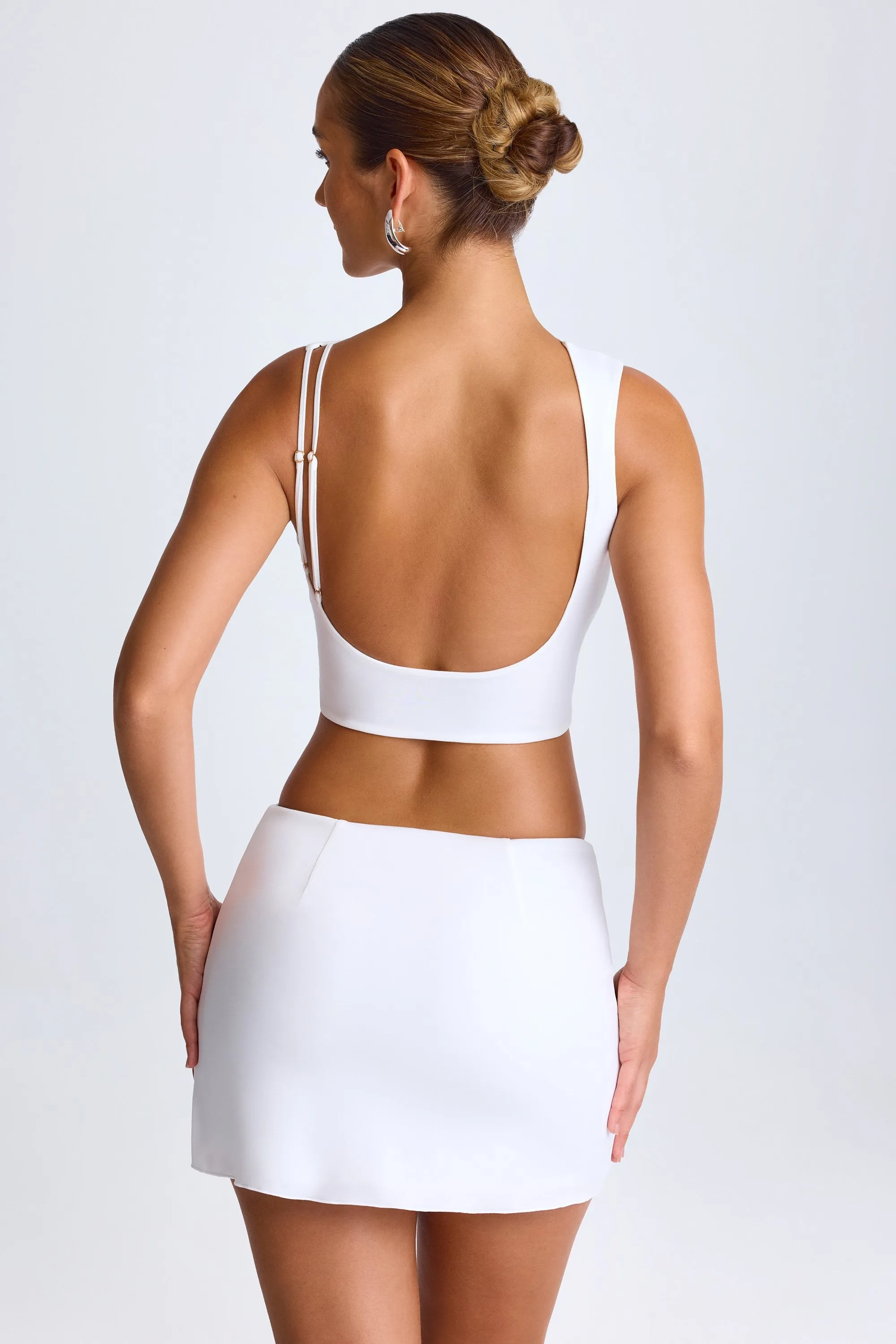 Winter Layering Draped A-Line Mini Skirt in White