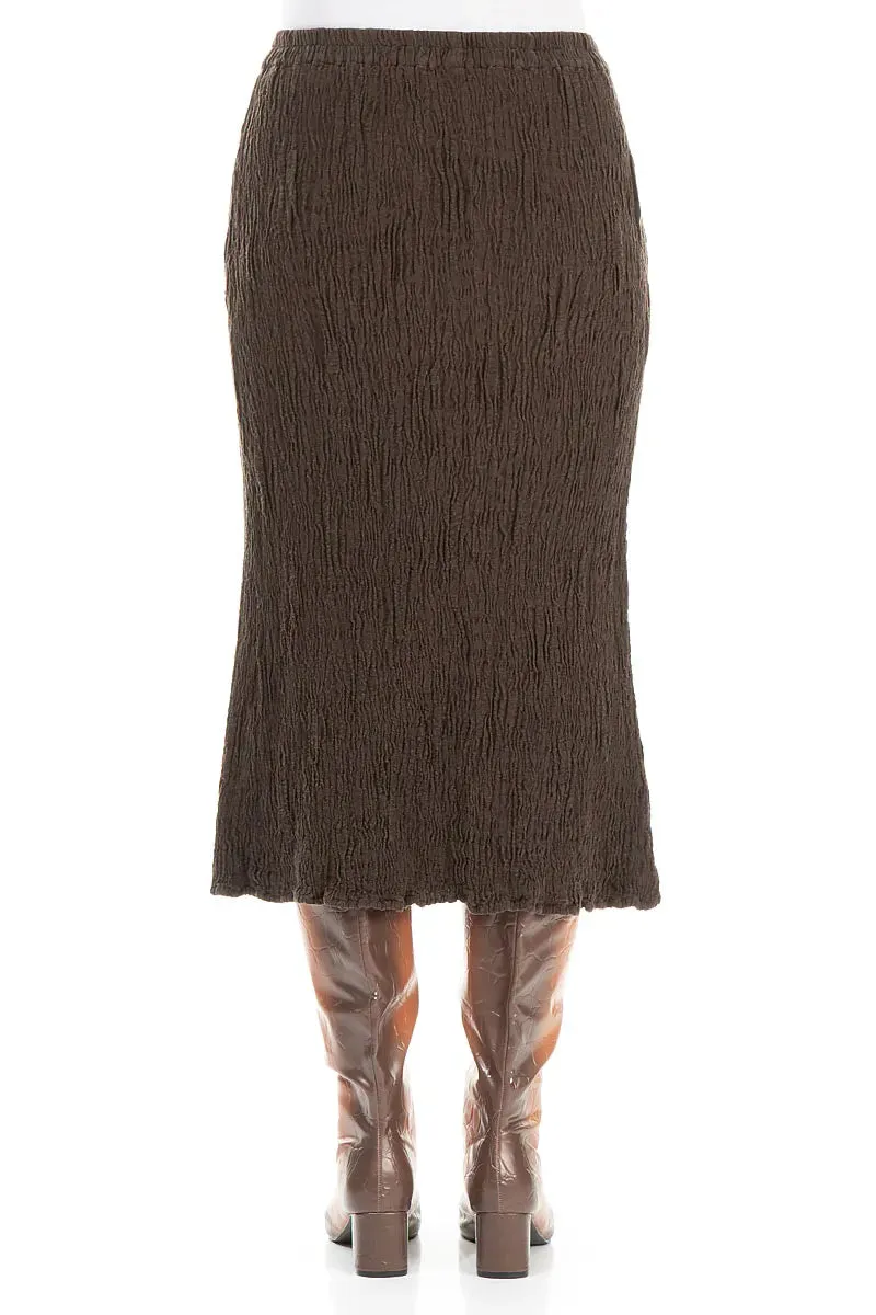 Forest Brown Textured Silk Linen Pencil Skirt Flow Look
