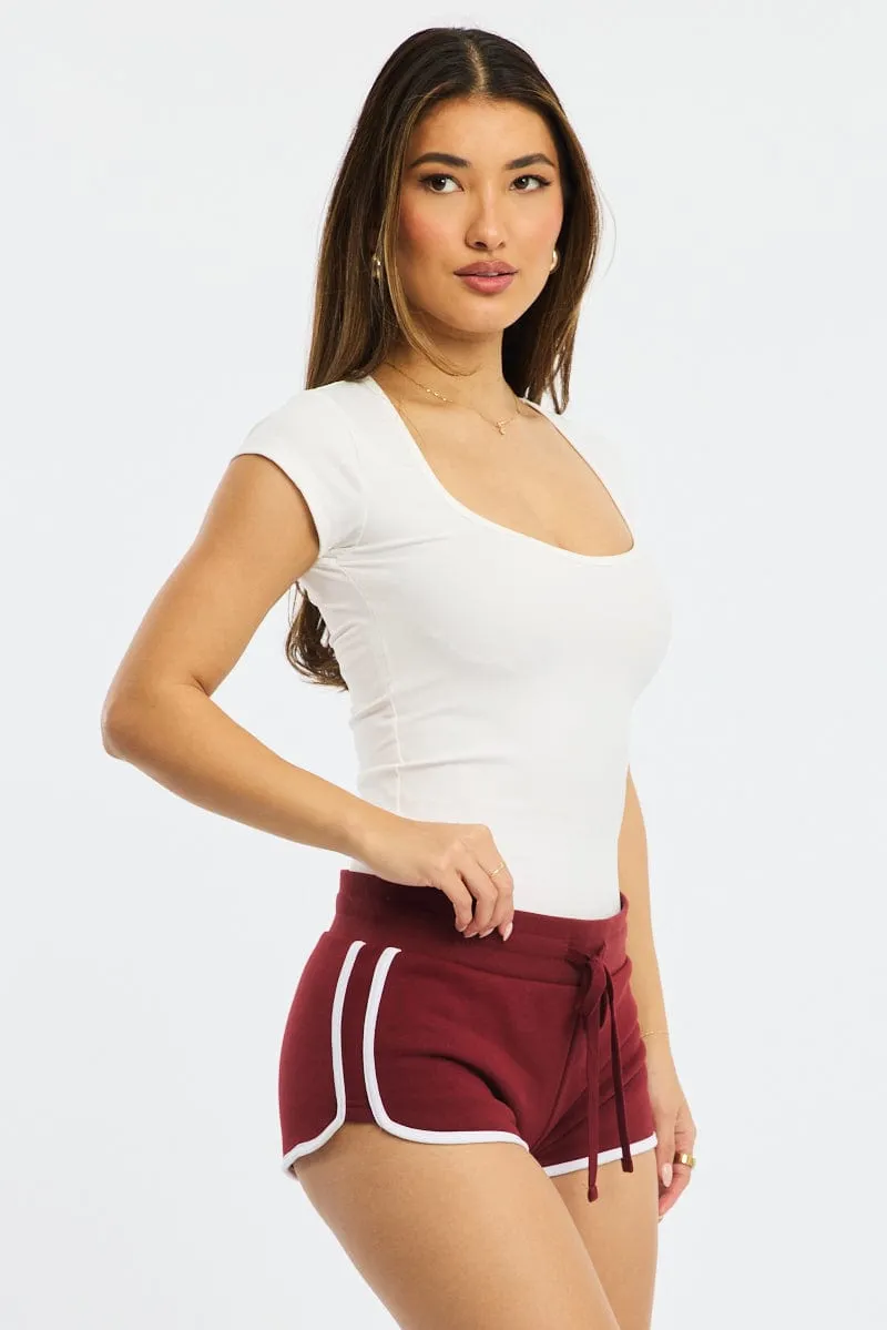 Red Track Short Low Rise Stretchy Hemline