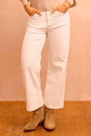 Denim Wide Leg Crop Jean | Ecru Rainy Day Chill Outfit Nature Lover Abrasion Resistant Surface