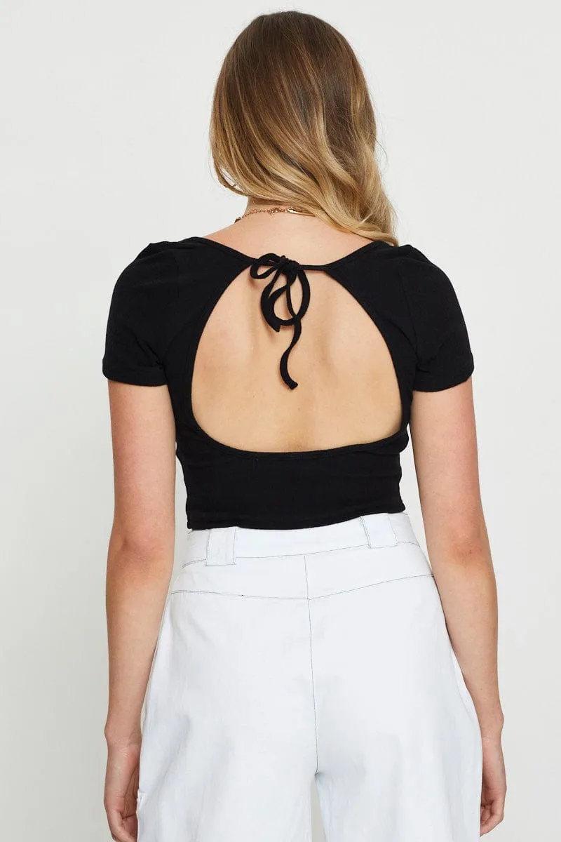 Black Crop Top Short Sleeve Open Glow