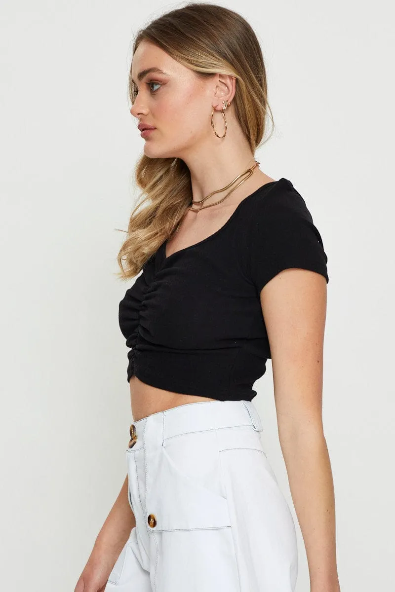 Black Crop Top Short Sleeve KnotFree Tailoring UltraSoftFinish