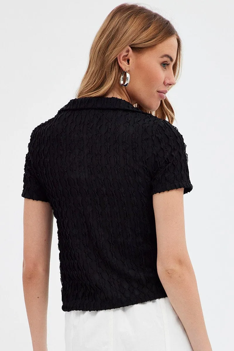 Tech Edge HypoallergenicTextile Black Tie Front Shirts Short Sleeve