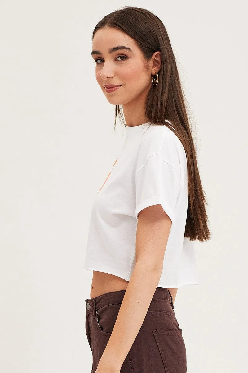 Playful Prints Street Style Trend White Graphic T-Shirt Short Sleeve