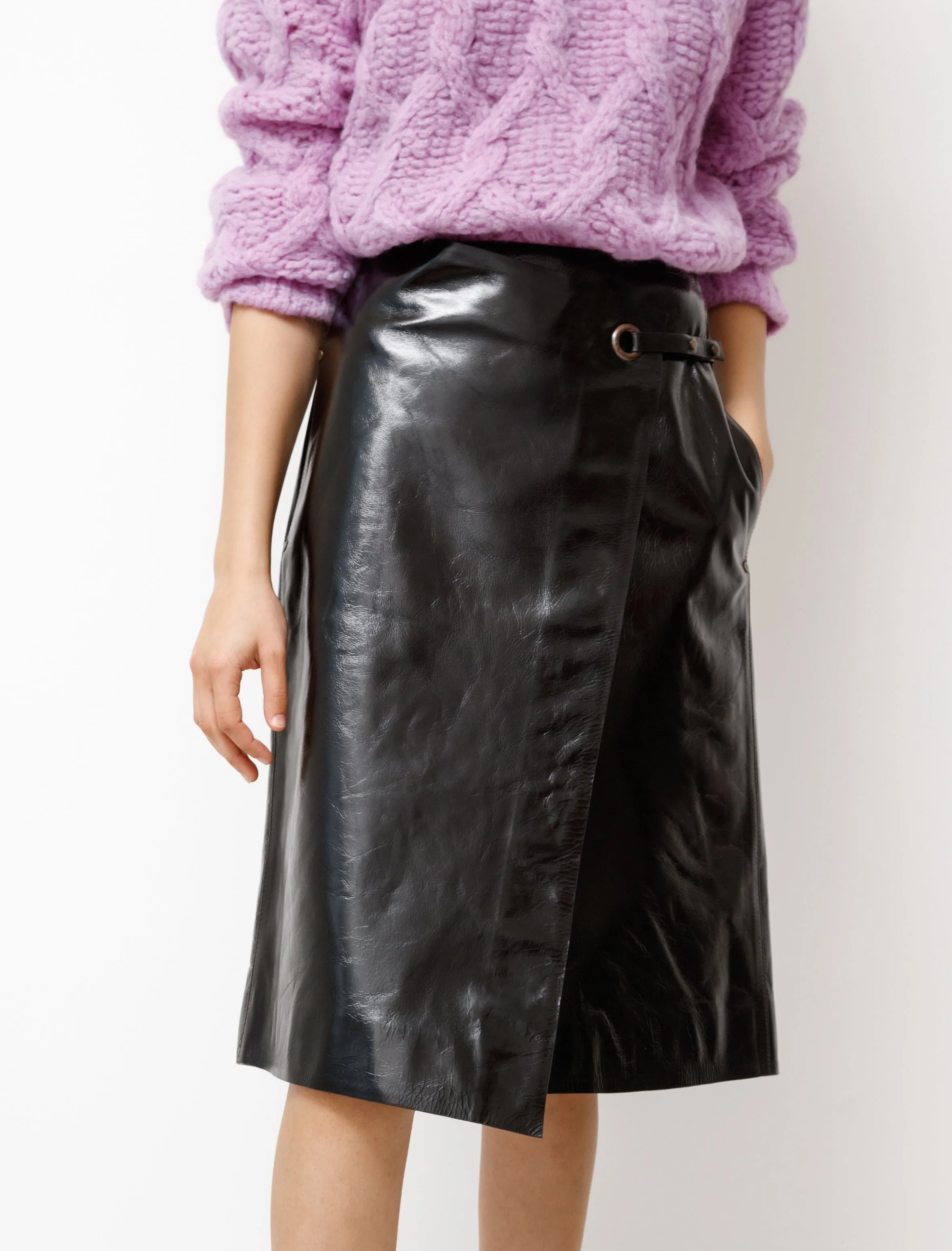 Fresh Aesthetic Soft Combo Leather Wrap Skirt Chocolate Brown