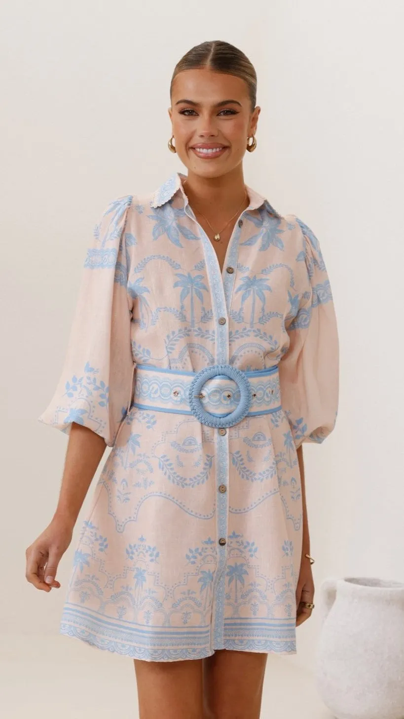 Xander Long Sleeve Mini Dress - Blue Youthful Design Trendy Wear