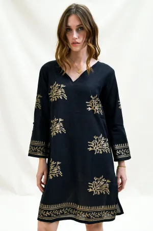 Lightweight Weave Effortless evening attire Guadalupe Short Tunic | Black/Gold