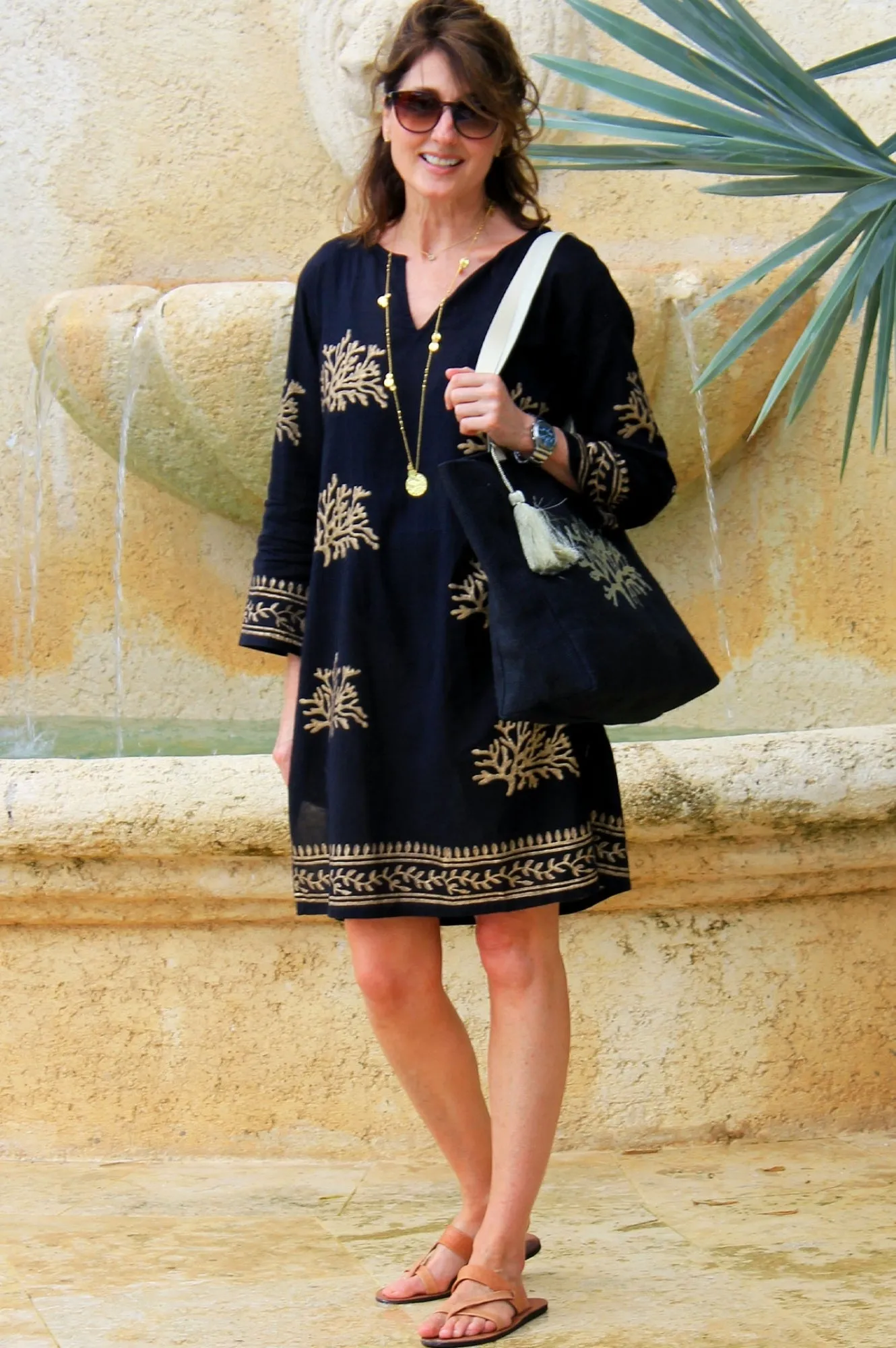 Guadalupe Short Tunic | Black/Gold City Edge Oversized Pocket