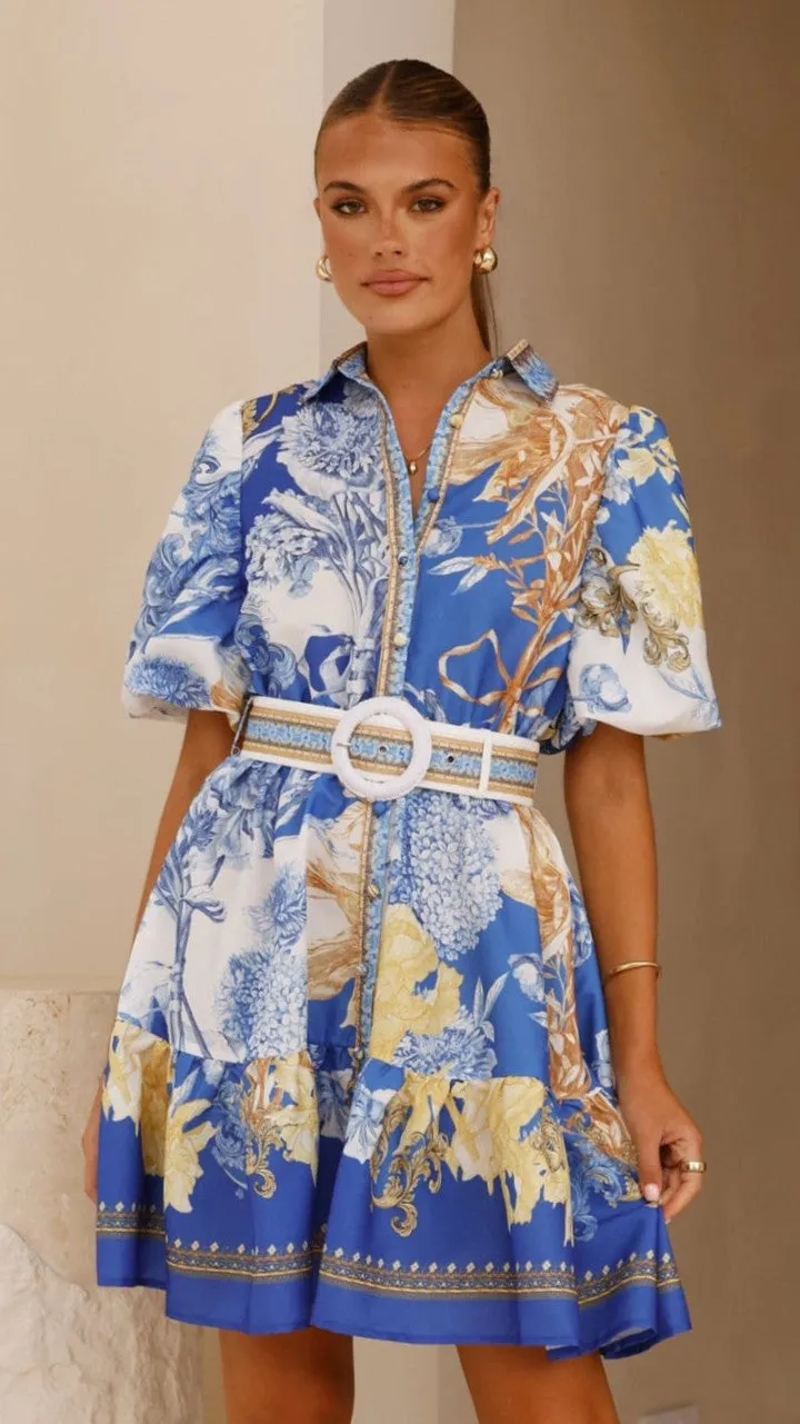 Kalliope Mini Dress - Blue Doll Street Ready Look Trendy Print