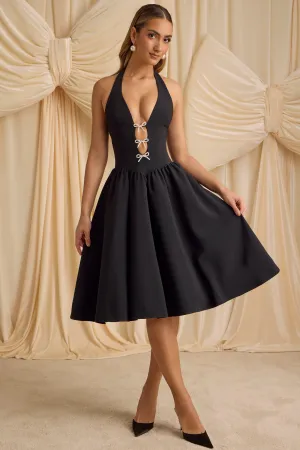 Minimalist Girl Freedom Wear Halterneck Bow-Detail Midi Dress in Black
