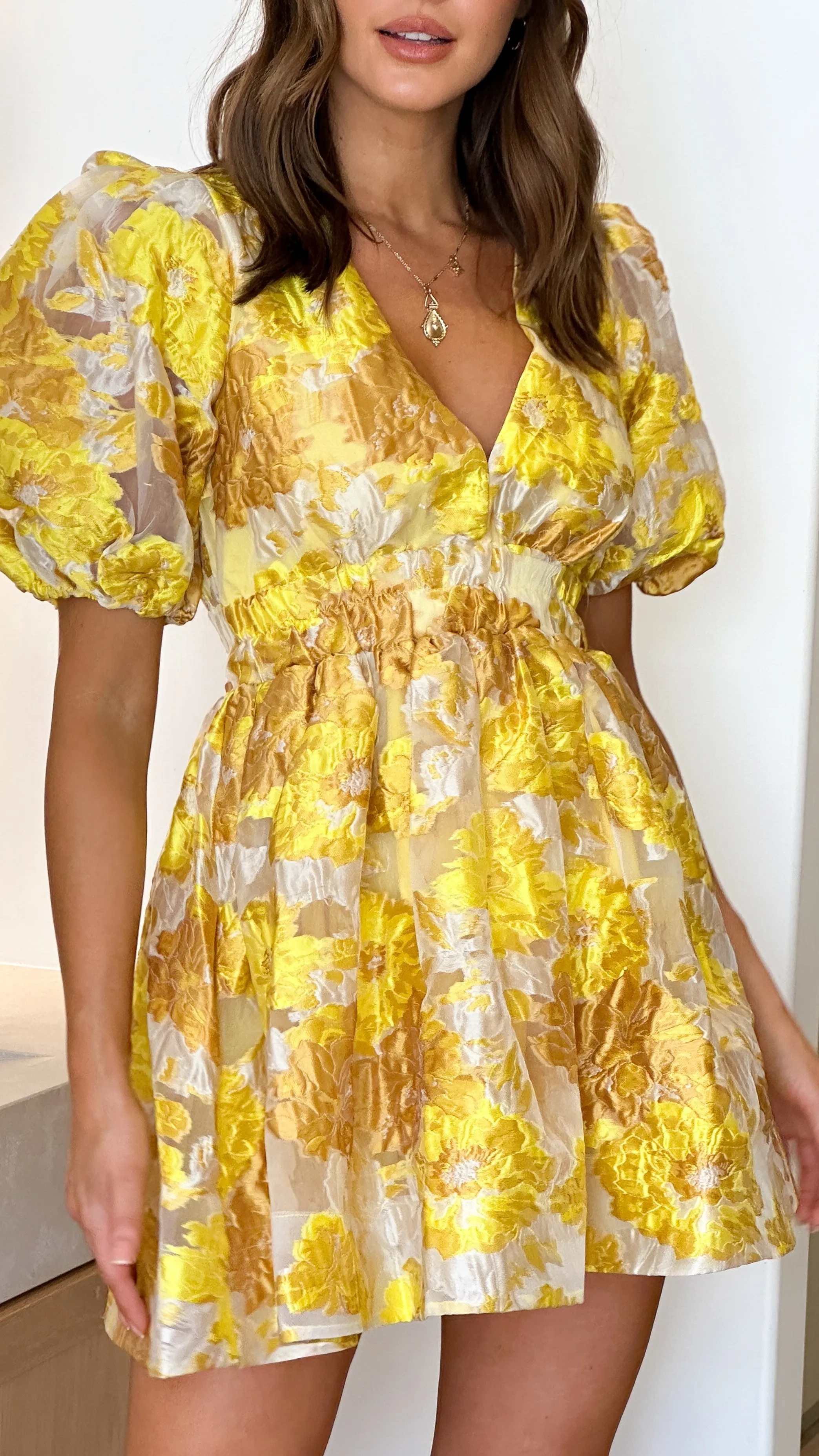 Style Fresh Shiny Tone Abel Mini Dress - Yellow