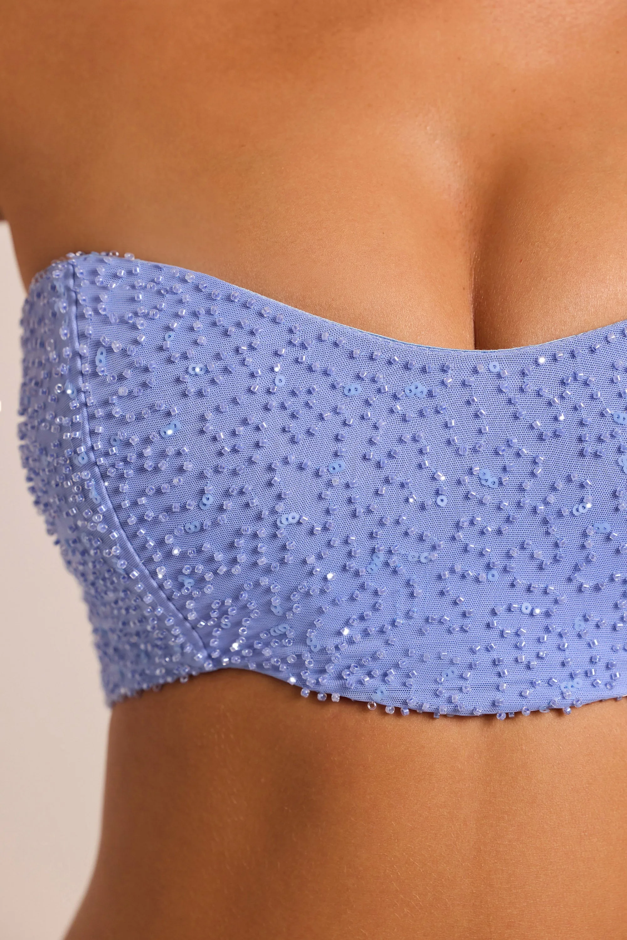 Embellished Strapless Corset Top in Powder Blue Cool Frame