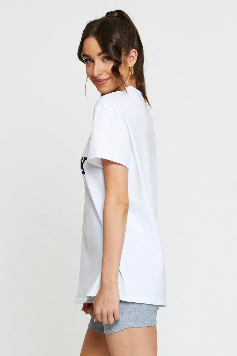 Modern Look AntiSlip Grip White Graphic T Shirt Short Sleeve