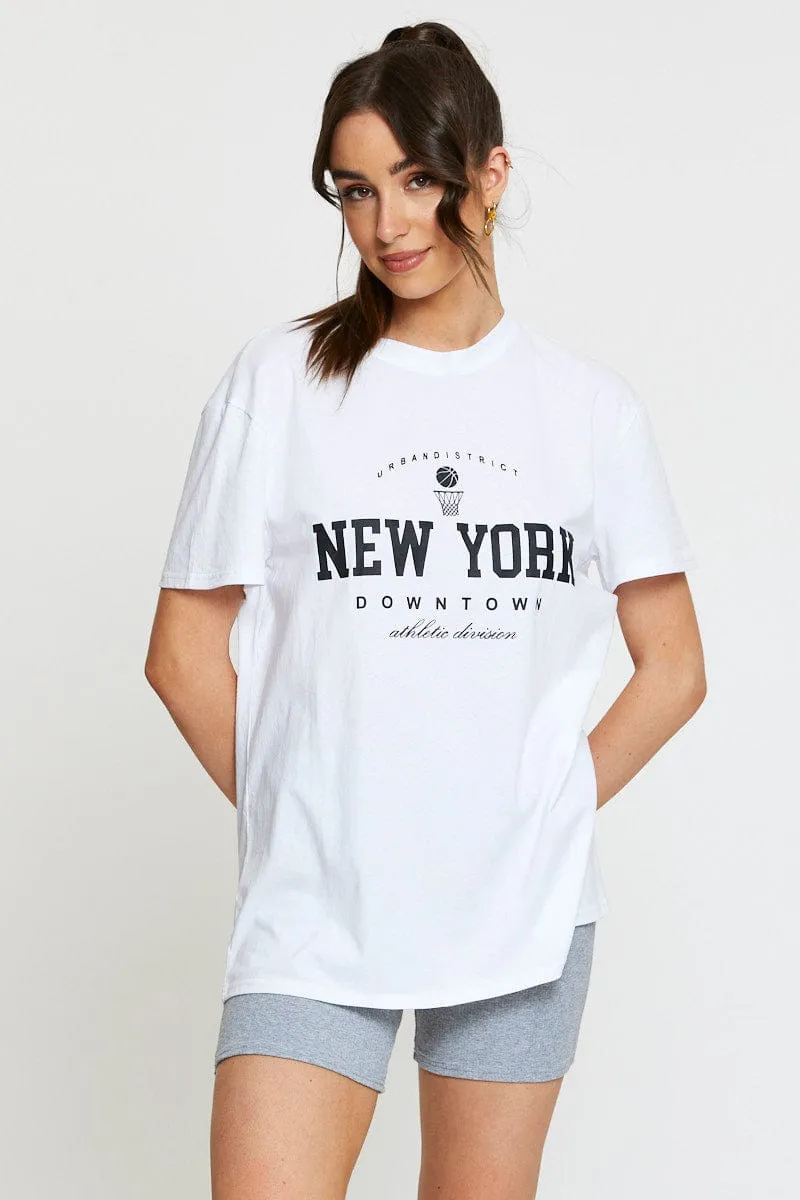 White Graphic T Shirt Short Sleeve Travel Vibe