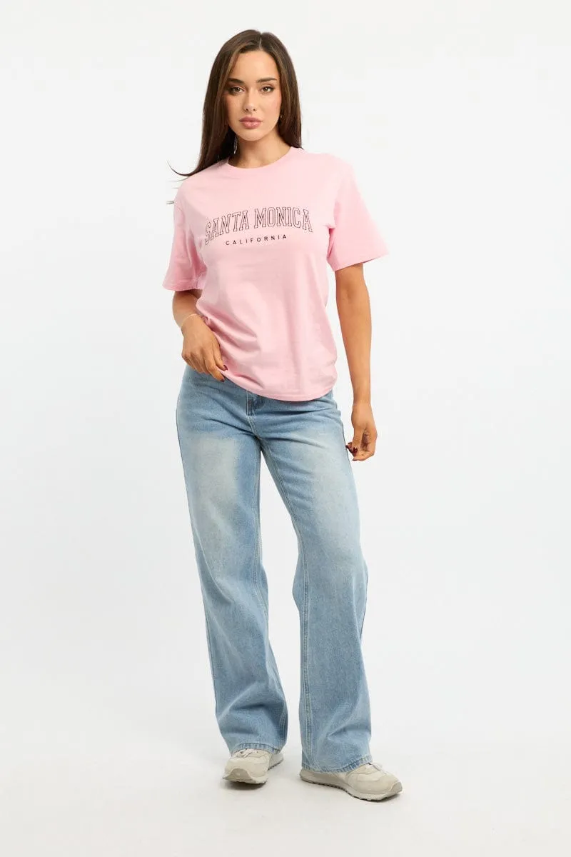 Pink Graphic Tee Short Sleeve Chic Comfort Wear Set In Sleeve
