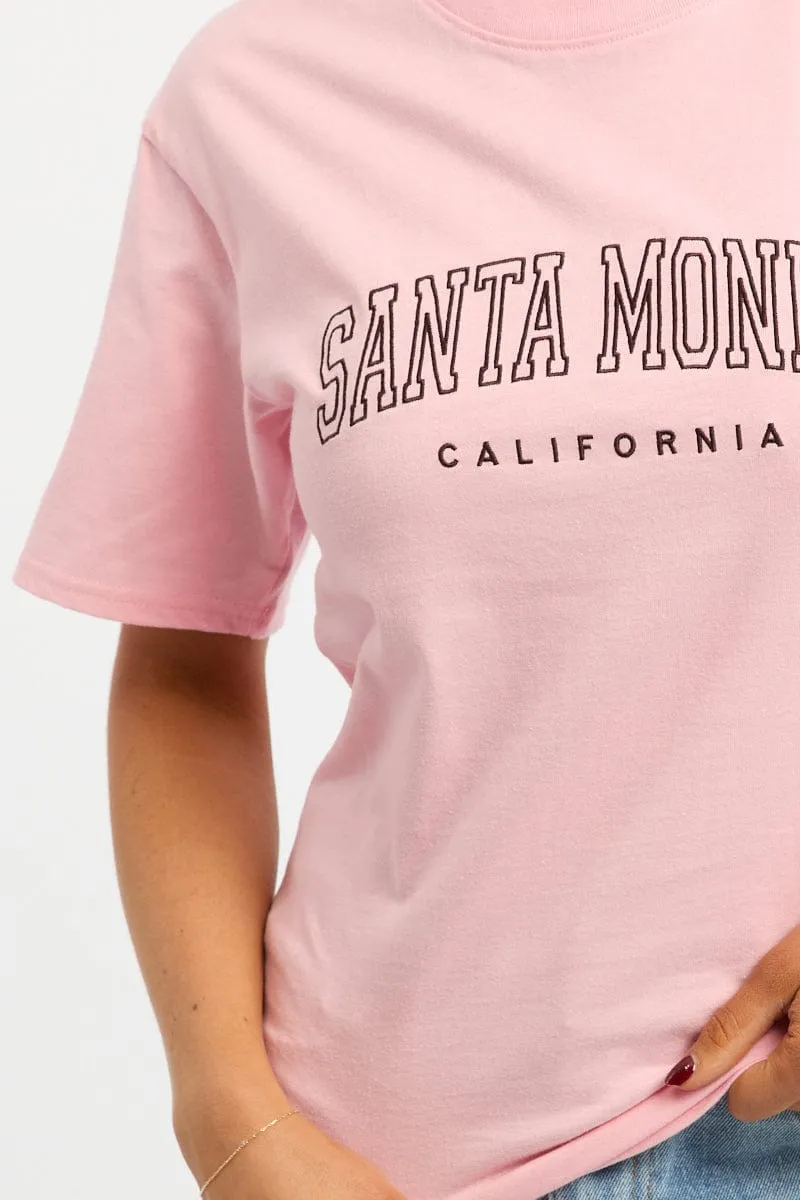 Breathable Cotton Fabric Pink Graphic Tee Short Sleeve