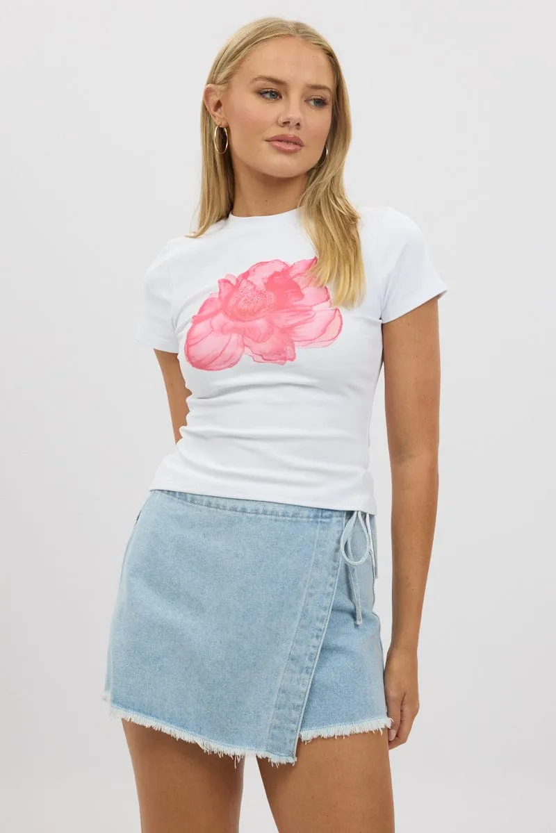 White Graphic Tee Short Sleeve Stylish Jumper