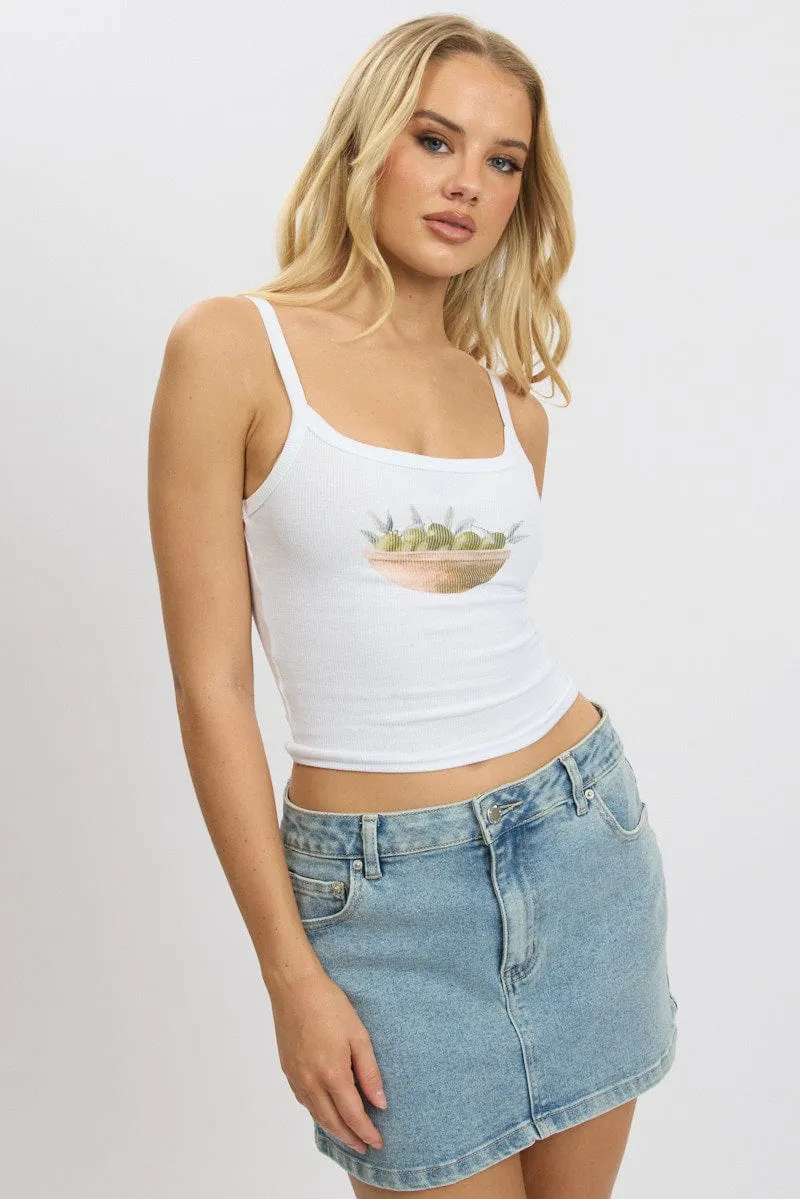 White Graphic Singlet Top Modular Attachment System