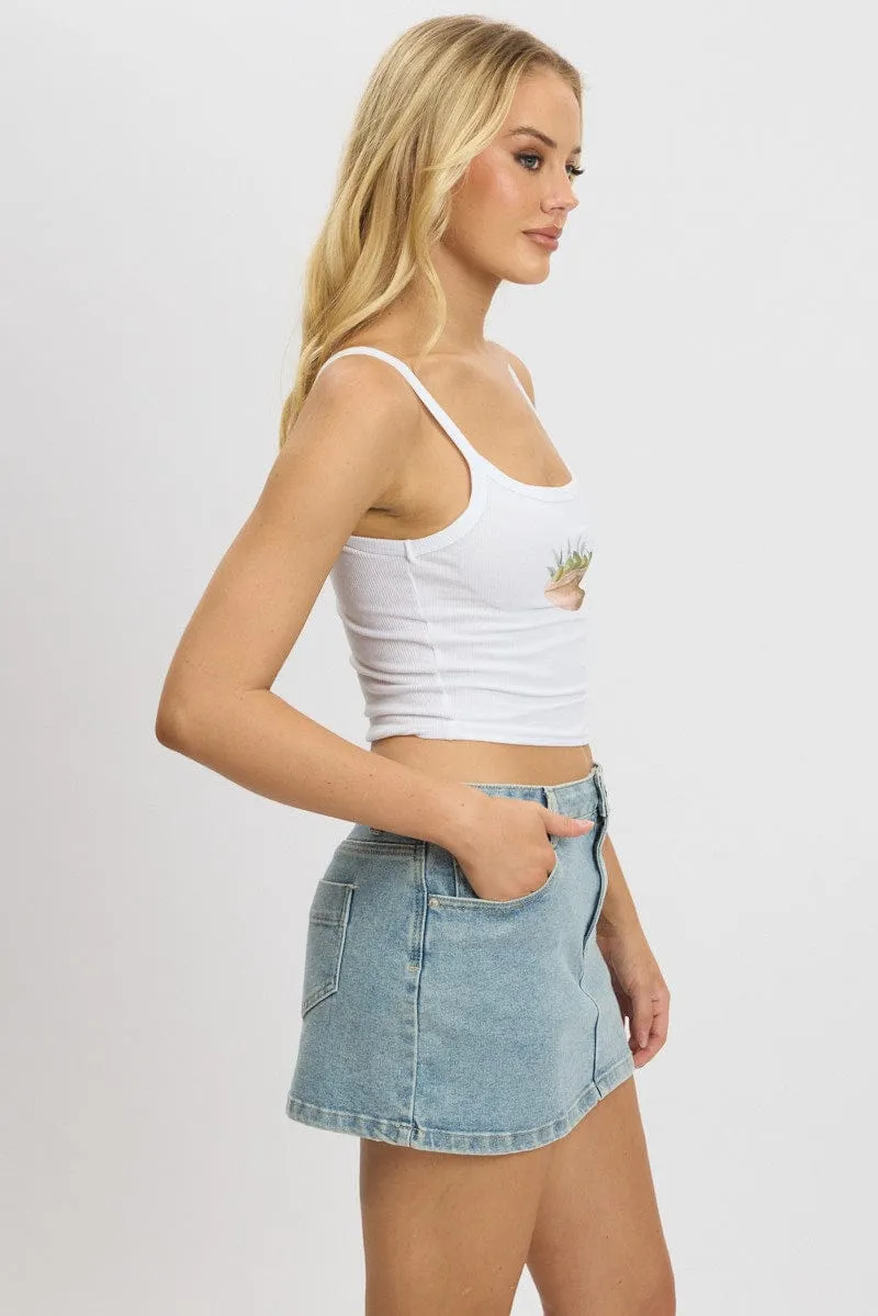 EasyAdjustment AntiOdor Fabric White Graphic Singlet Top