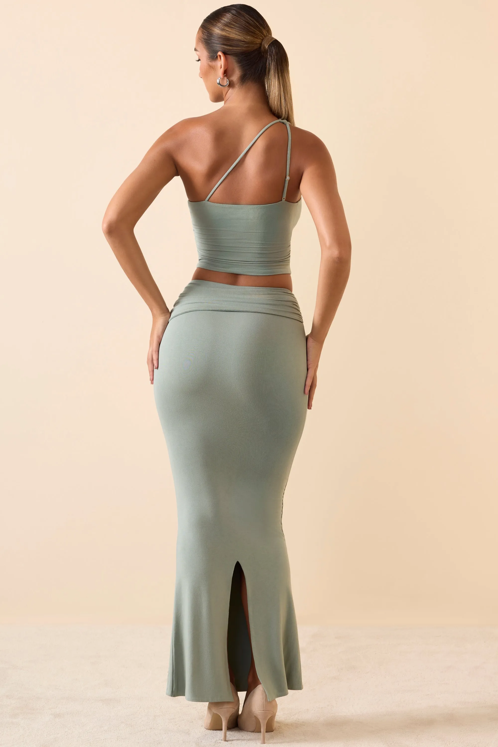 Modal Twist-Front Maxi Skirt in Smoke Green Tear Resistant