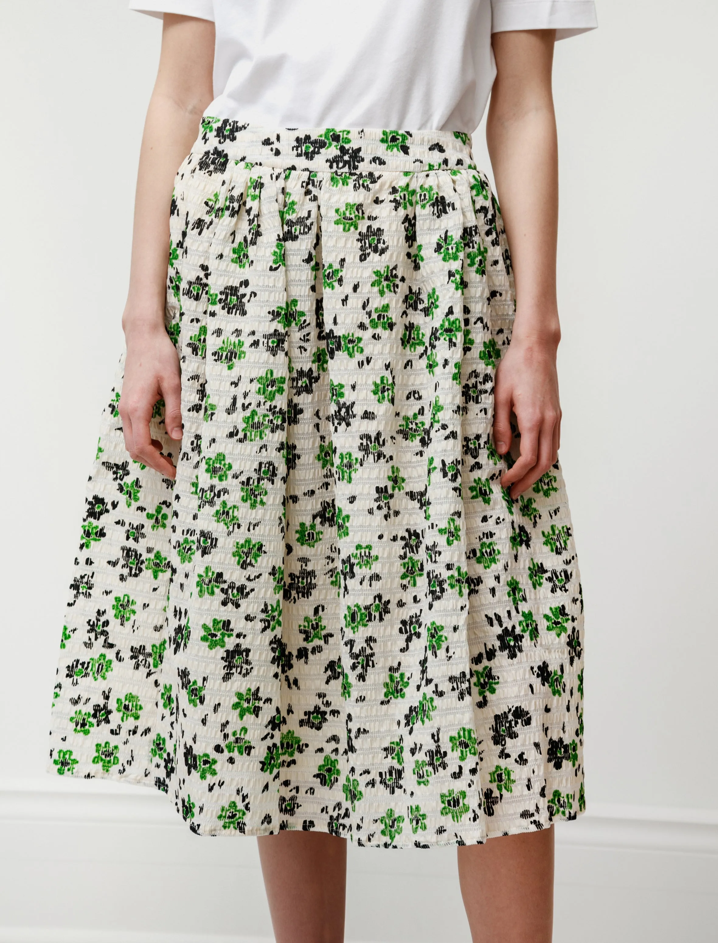 Slip Resistant Waistband investment piece Wade Gathered Skirt Green/Cream