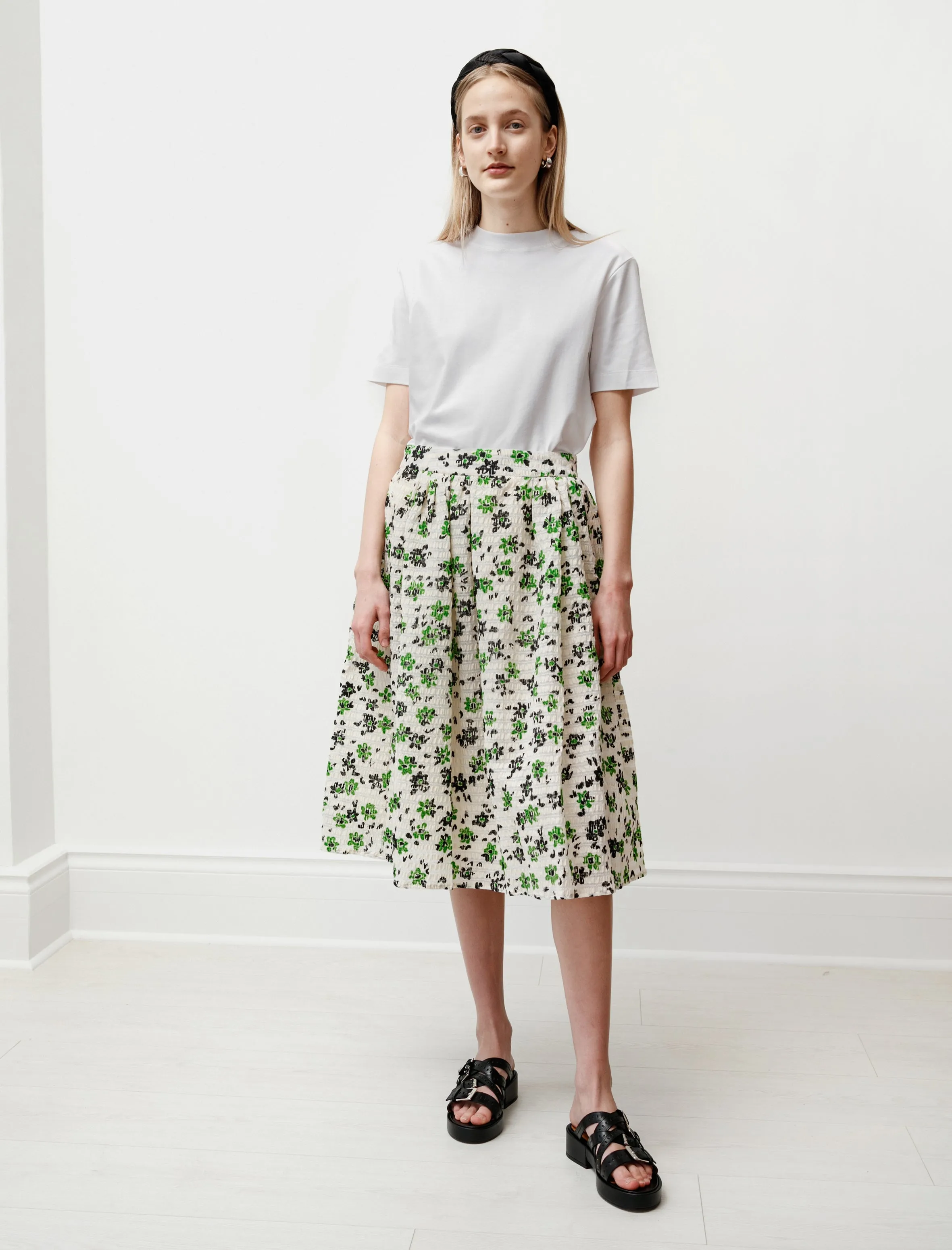 Wade Gathered Skirt Green/Cream Gentle Flow