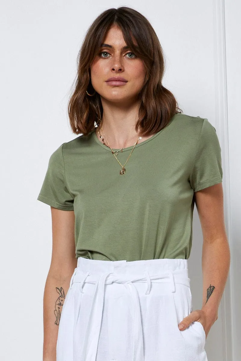 HighCollar Style Beach Fit Green T-Shirt Short Sleeve