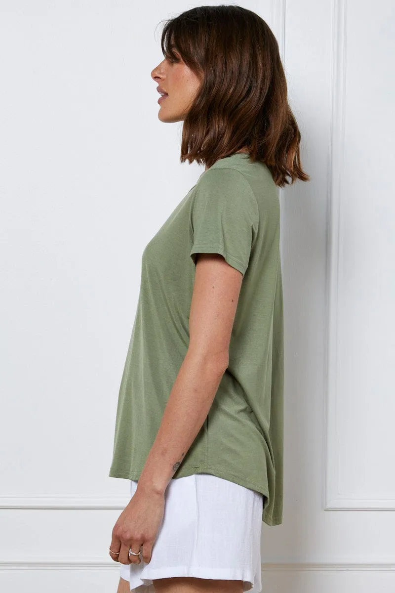 SmoothEdgeTrim FoldableDesign Green T-Shirt Short Sleeve