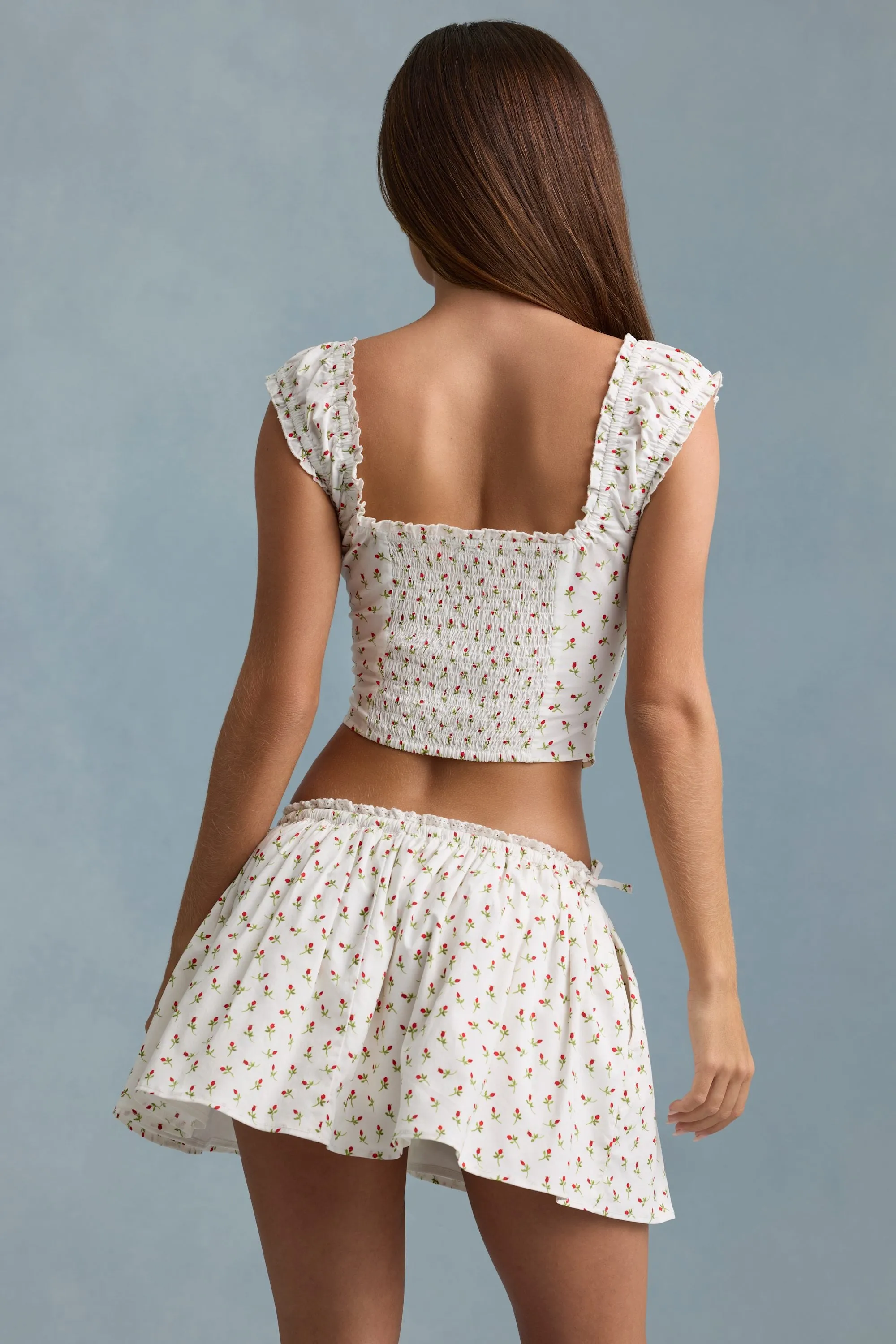 OdorControl Treatment Daily Wear Ruched Cotton-Poplin Corset Top in Rose Print