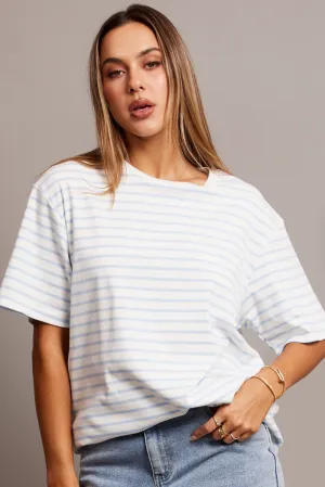 PressureRelief Seams Blue Stripe Oversized T Shirt Short Sleeve Crew Neck