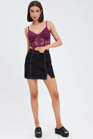 Comfortable Tunic Purple Corset Top Sleeveless Sweetheart Crop Garter Lace