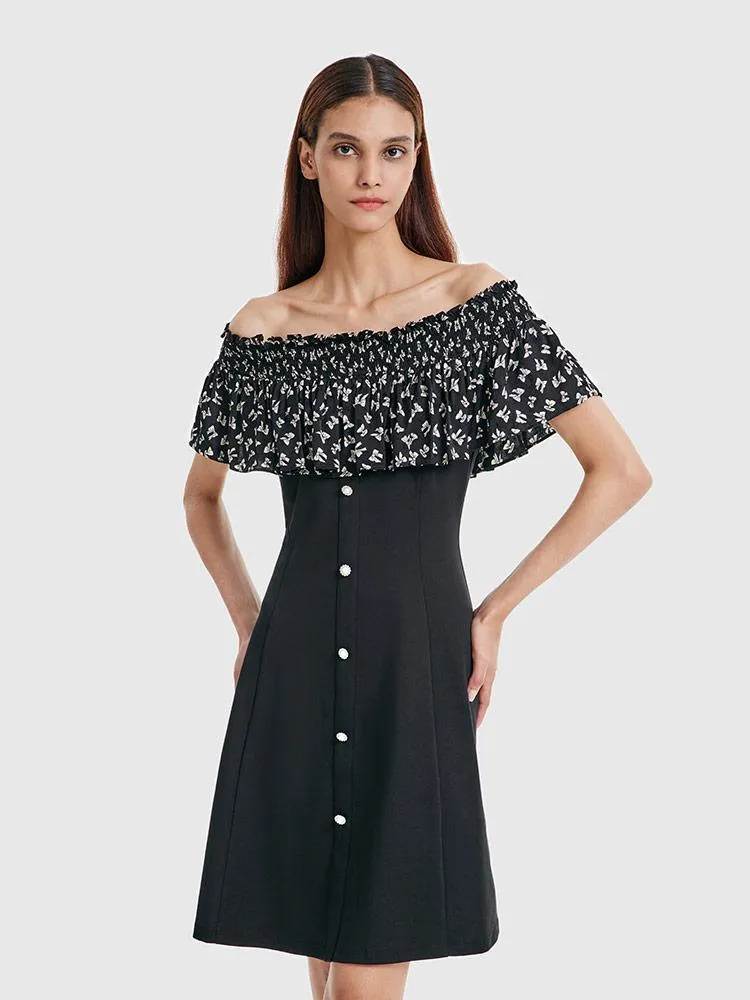 One-Neck Dress With Patchwork Floral Model Off