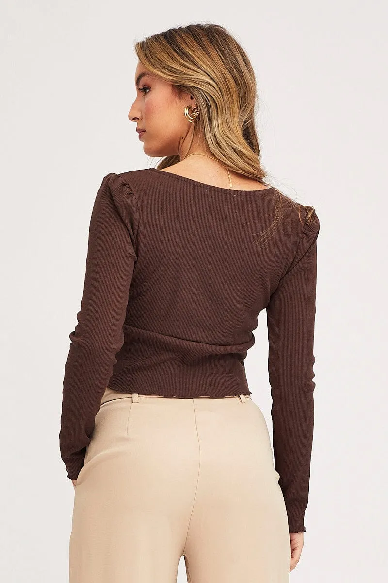 Fashionable Skirt EcoFriendlyProduction Brown Crop Top Long Sleeve