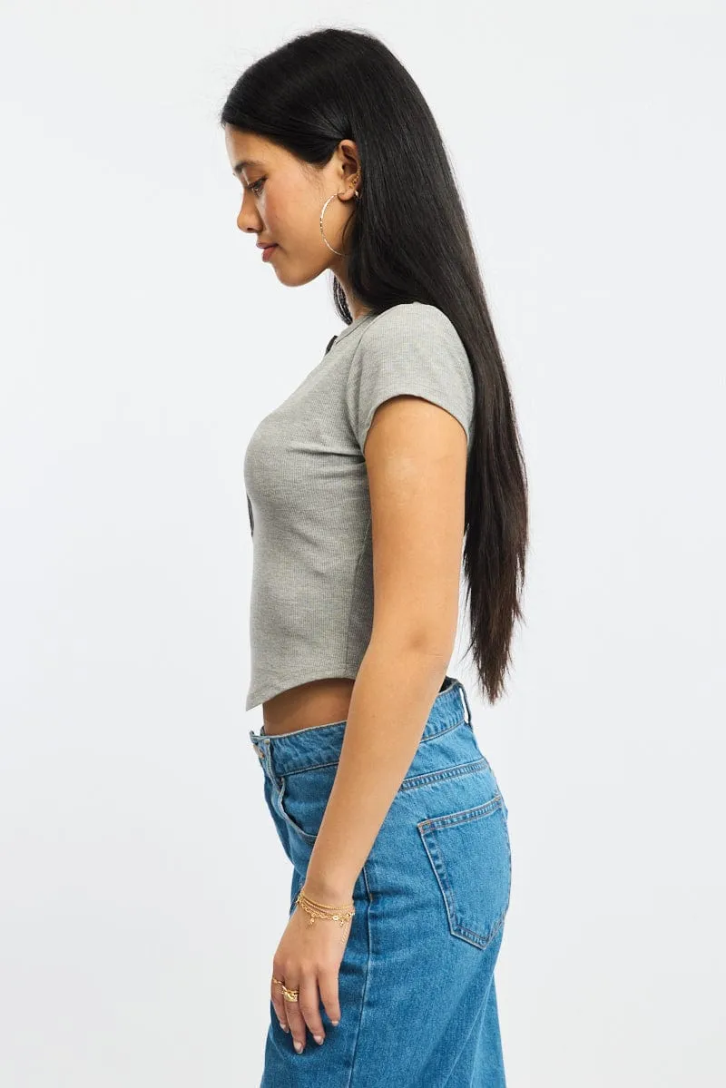 Grey T-shirt Short Sleeve Henley Neck Rib Outdoor Apparel