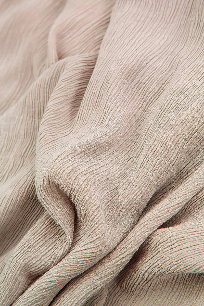 Editorial Look Crinkled Sand Beige Silk Viscose Skirt