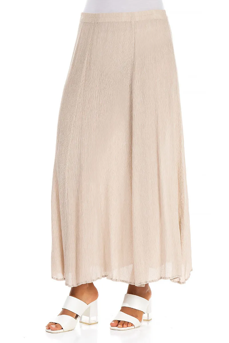 Crinkled Sand Beige Silk Viscose Skirt beaded embellishment