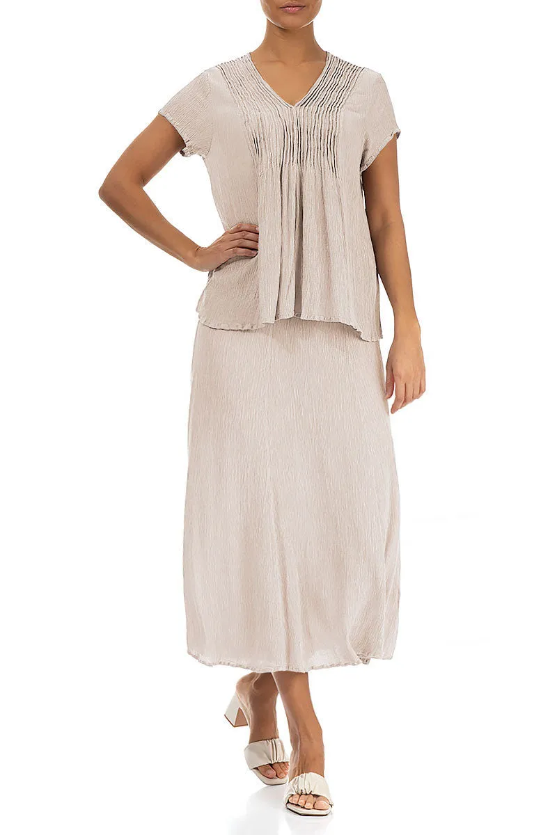 Crinkled Sand Beige Silk Viscose Skirt Creative Fashion