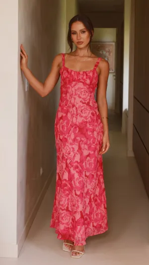 Margo Midi Dress - Pink Floral Pearl Soft Versatile event piece