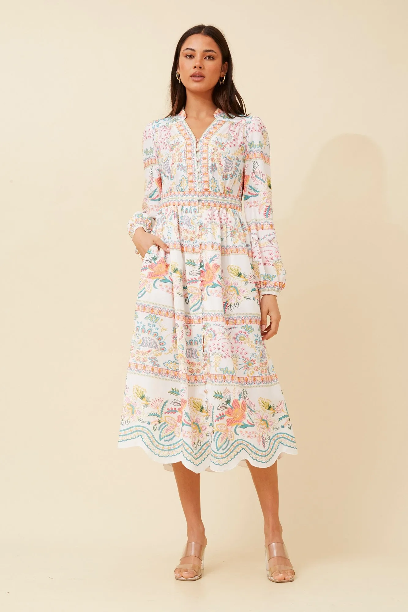 Low Effort SUNLIT BORDER PRINT MAXI DRESS
